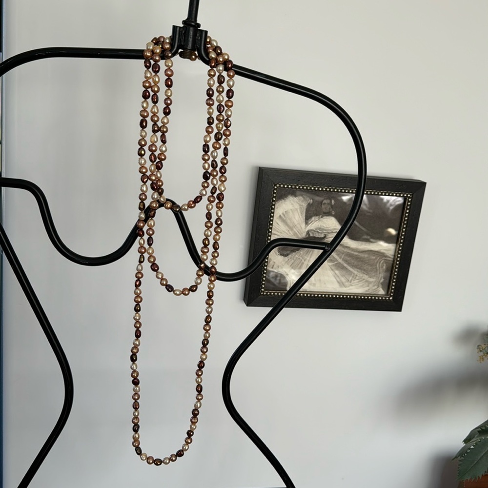 Vintage 80” Super Long Fresh Water Pearl Tri-Tone necklace